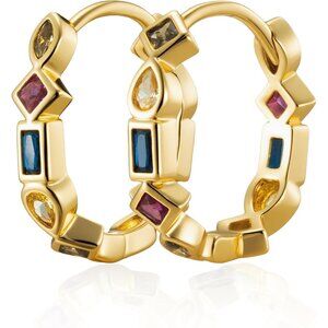 Elegant Gold Huggie Hoop Earrings, 17mm with Colorful CZ - Perfect Gift Idea